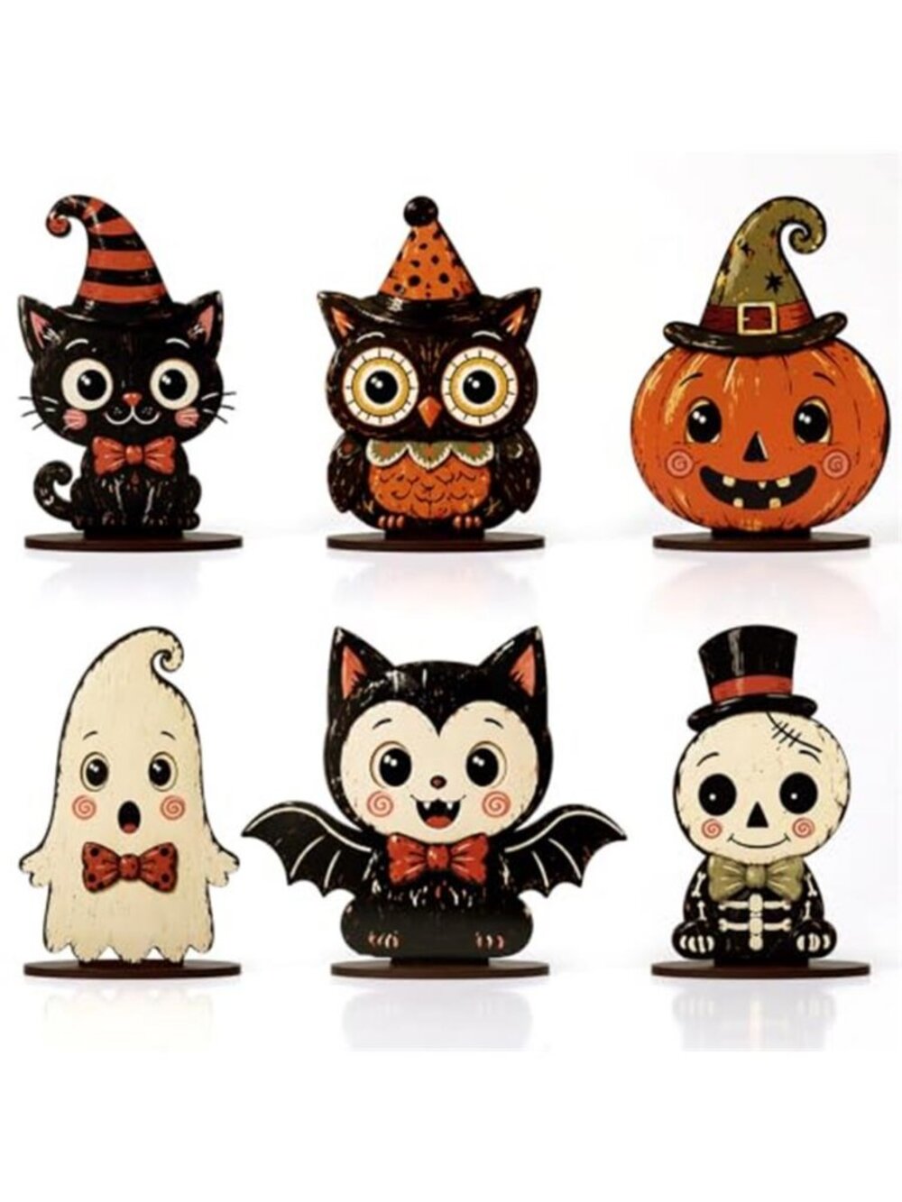 6 Pcs Halloween Wooden Table Decorations Vintage Spooky Gift
